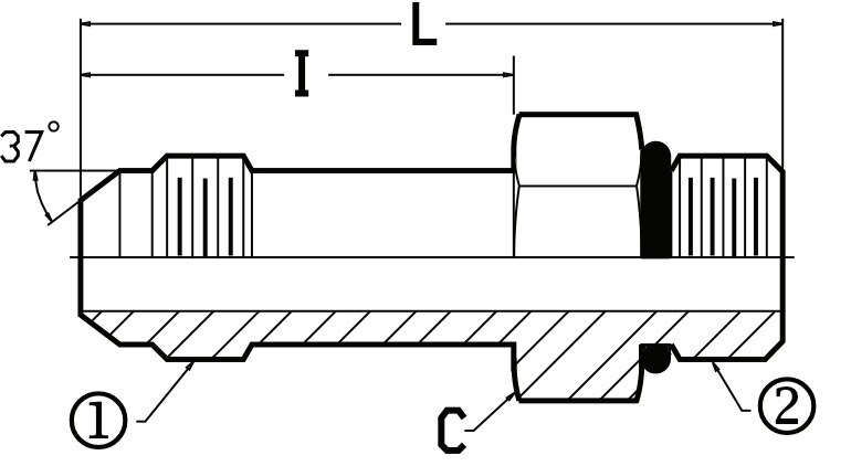 6400L-06-06 - Straight Thread Connector LONG - Steel